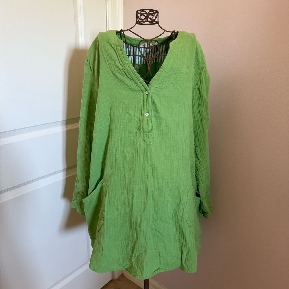 Soft Surroundings Santorini Green Gauze Tunic Top size 1X